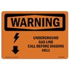 Signmission OSHA Sign, 7" H, 10" W, Rigid Plastic, Underground Gas Line Call #811, Landscape, WS-P-L-12873 OS-WS-P-710-L-12873